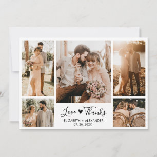 Carte De Remerciements Love and Thanks Heart Mariage Photo Collage