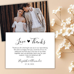 Carte De Remerciements Love and Thanks Heart Script Mariage Photo