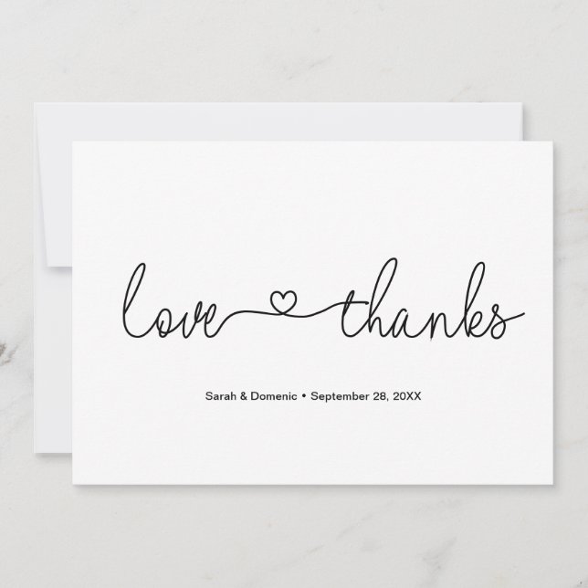 Carte De Remerciements Love and Thanks Heart Script Mariage photo personn (Devant)