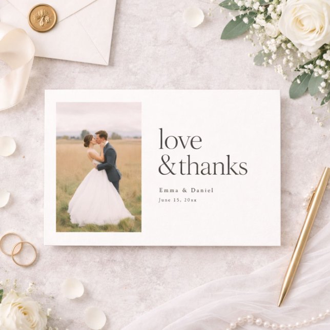 Carte De Remerciements Love and Thanks Minimalist Chic Photo Wedding (Créateur téléchargé)
