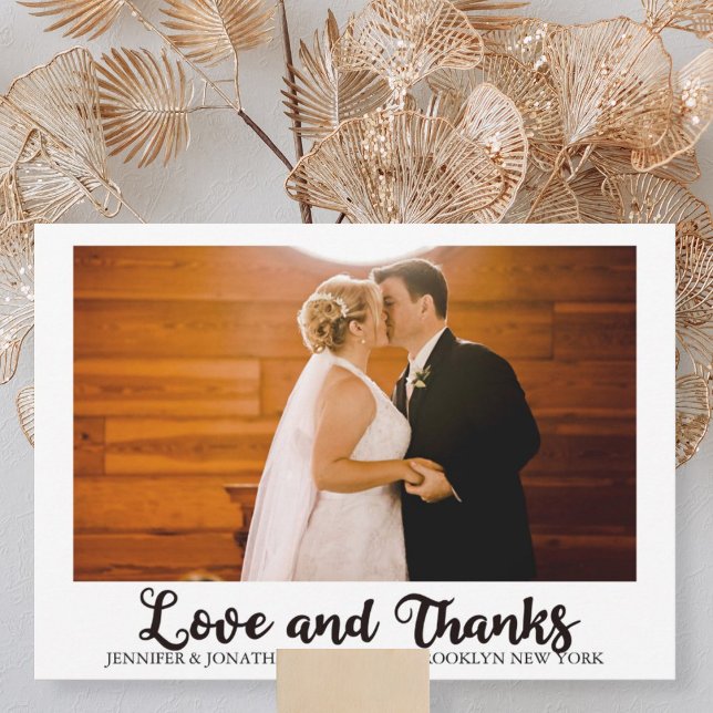 Carte De Remerciements Love and Thanks Photo Chic Cursive Script Mariage (Créateur téléchargé)