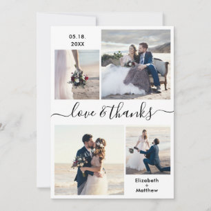 Carte De Remerciements Love and Thanks Script 4 Photo Collage Mariage