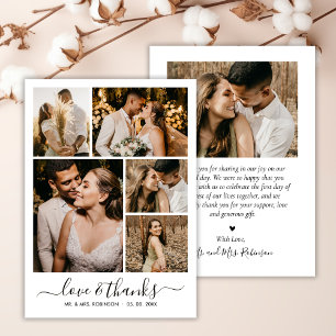 Carte De Remerciements Love and Thanks Script 6 Photo Collage Mariage