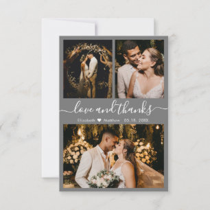 Carte De Remerciements Love and Thanks Script Dark Grey Mariage Photo
