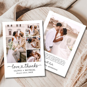 Carte De Remerciements Love and Thanks Script Five Photo Collage Mariage