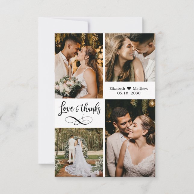 Carte De Remerciements Love and Thanks Script Mariage Photo Collage (Devant)