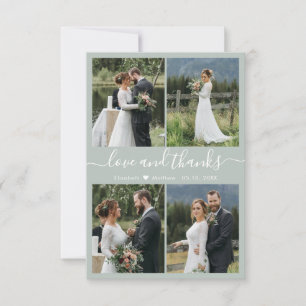 Carte De Remerciements Love and Thanks Script Sage Green Collage Mariage