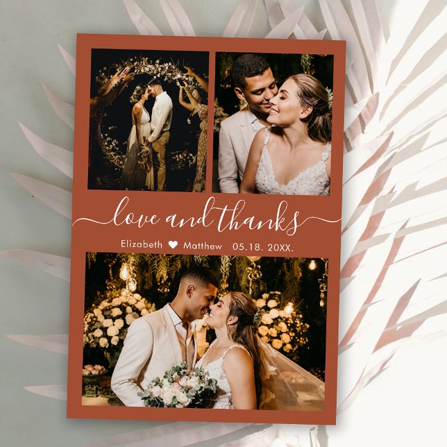 Carte De Remerciements Love and Thanks Script Terracotta Mariage (Créateur téléchargé)