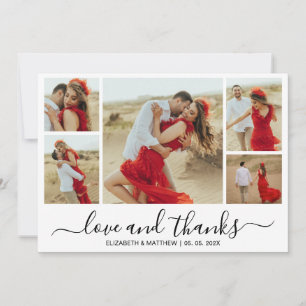 Carte De Remerciements Love and Thanks Typographie 5 Photo Collage