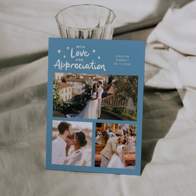 Carte De Remerciements Love Appreciation Wedding Multi Photo Denim Blue (Créateur téléchargé)