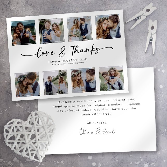 Carte De Remerciements Love & Thanks 8 Carré Photo Collage Mariage (Créateur téléchargé)