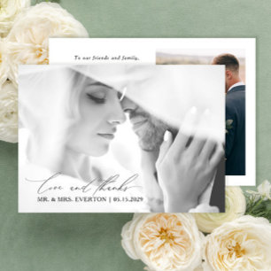 Carte De Remerciements Love & Thanks Modern Calligraphy Mariage photo