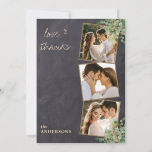 Carte De Remerciements Love & Thanks Rustic 3 Photo Gold Mariage
