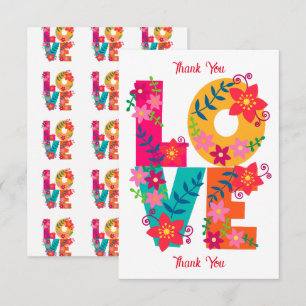 Carte De Remerciements LOVE typographie clipart, design floral