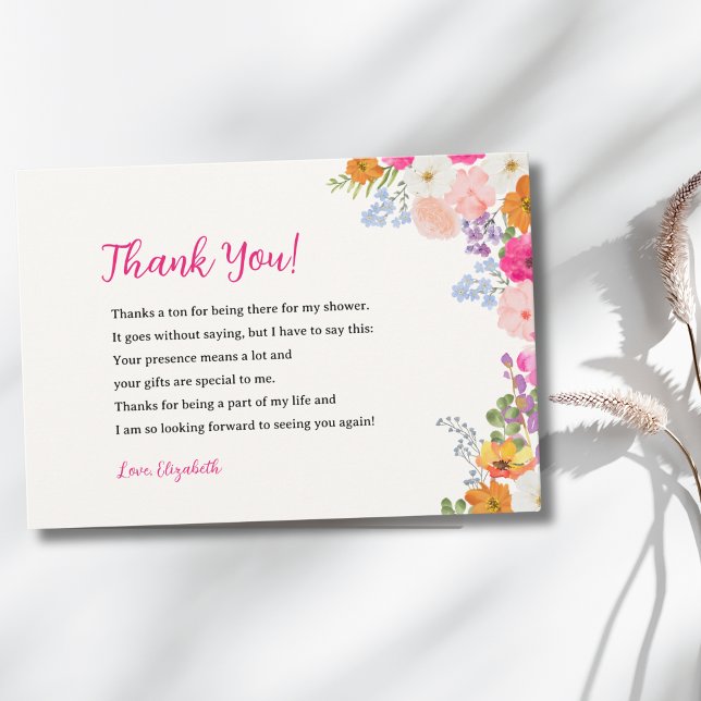 Carte De Remerciements Lovely Bohemian Meadow Bridal Shower (Créateur téléchargé)