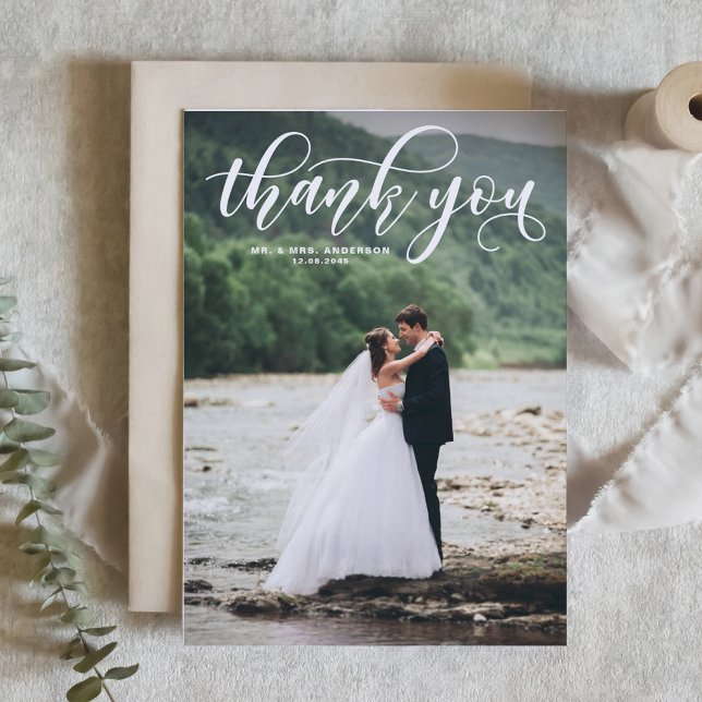 Carte De Remerciements Lovely Modern Calligraphy Photo Mariage Photo (Créateur téléchargé)