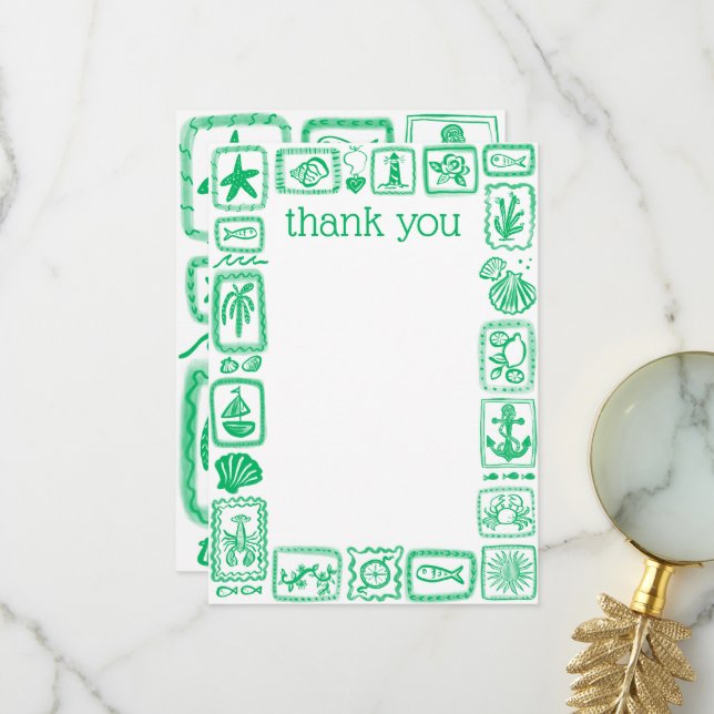Carte De Remerciements LoveNotes de la Mer Fête de Mariage Moderne et Mig (Devant/Arrière en situation)