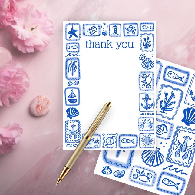 Carte De Remerciements LoveNotes de la Mer Mariage Moderne et Mignon (LoveNotes from the Sea Modern Cute Bridal Shower Thank You Card
)