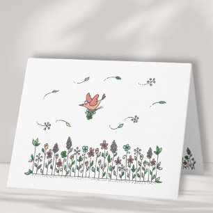 Carte De Remerciements Lucky Bird en noir Fleur sauvage