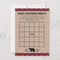 Lumberjack Bear Kraft Baby shower Bingo Card