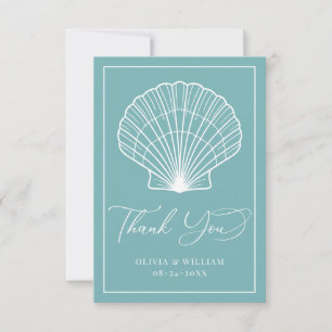 Carte De Remerciements Lumière Turquoise Blue Seashell Beach Mariage Élég