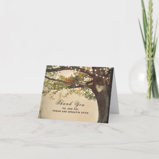 Carte De Remerciements Lumières d'arbre de automne rustique Mariage Remer (Devant)