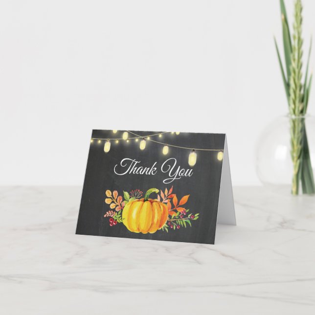Carte De Remerciements Lumières de chaîne de citrouille d'automne de tabl (Devant)