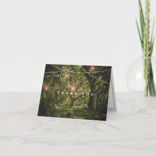 Carte De Remerciements Lumières de fées de mariage de forêt enchantée 