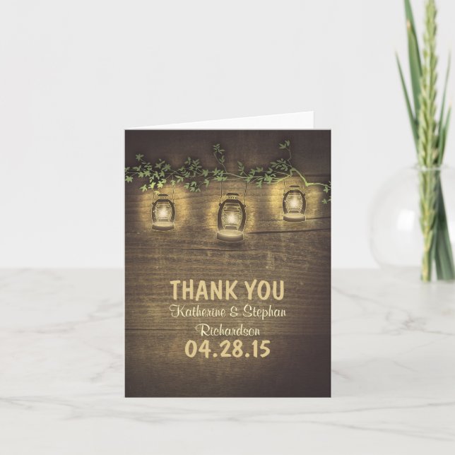 Carte De Remerciements lumières de lanterne de campagne rustique mariage  (Devant)