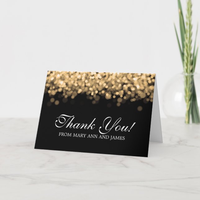 Carte De Remerciements Lumières dorées de mariage "Merci" (Devant)