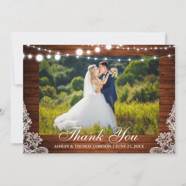 Carte De Remerciements Lumières en bois de mariage rustique Remerciement  (Devant)
