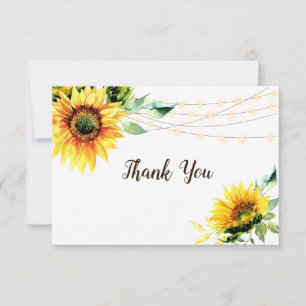 Carte De Remerciements Lumières Guirlandes de Fleurs de Tournesol Rustiqu