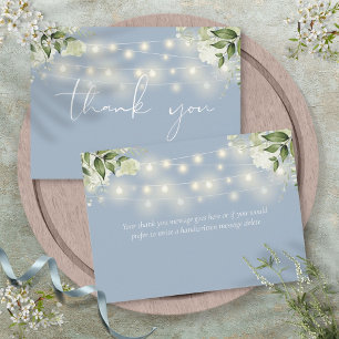 Carte De Remerciements Lumières guirlandes de verdure florale bleu poussi