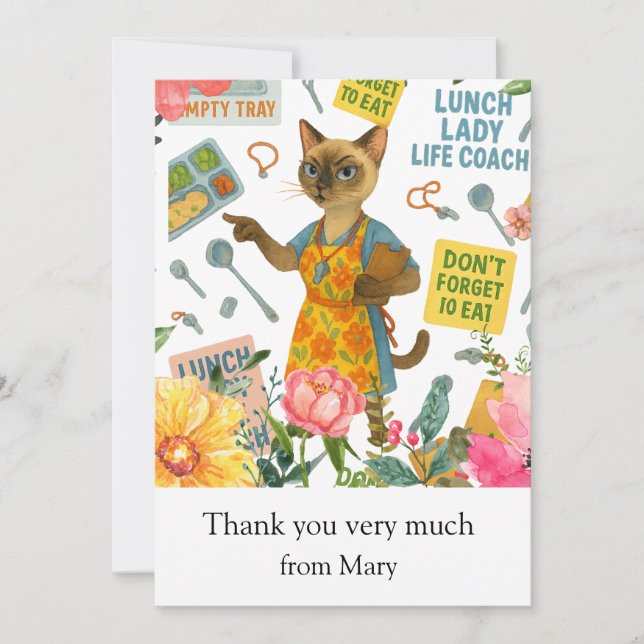 Carte De Remerciements Lunch Lady Life Coach  for Cat Cafeteria Wisdom (Devant)