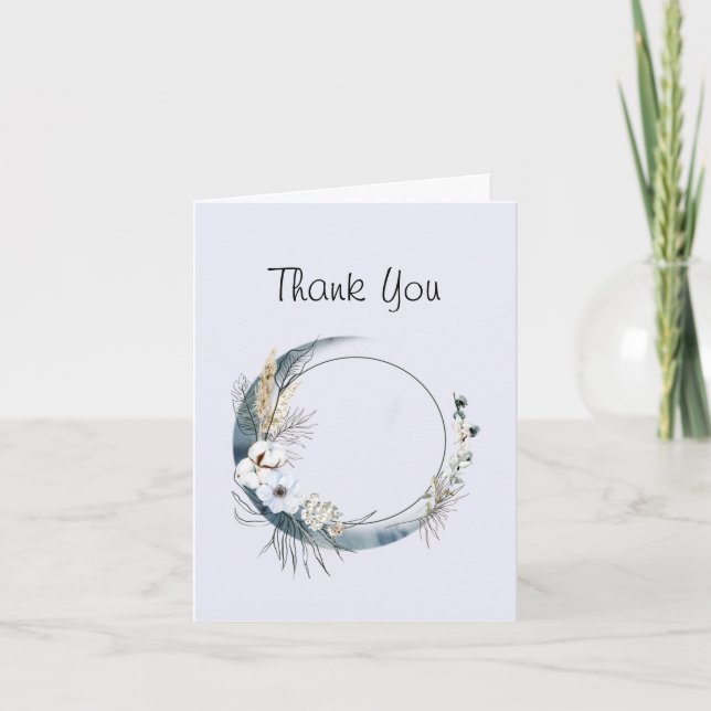 Carte De Remerciements Lune de croissant bleu avec fleurs blanches (Devant)