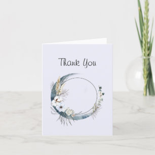 Carte De Remerciements Lune de croissant bleu avec fleurs blanches