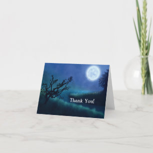Carte De Remerciements Lune d'Halloween à la nuit dans les tons bleu et v