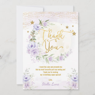 Carte De Remerciements Lune et étoiles Anniversaire Purple Or Floral