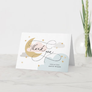 Carte De Remerciements Lune et étoiles Baby shower de script coloré