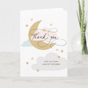 Carte De Remerciements Lune et étoiles Bleu rose Baby shower de script Me