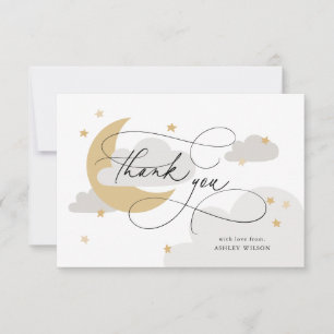 Carte De Remerciements Lune et étoiles Gris Script Baby shower