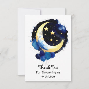 Carte De Remerciements Lune et Stars Boy Baby shower Ciel nocturne
