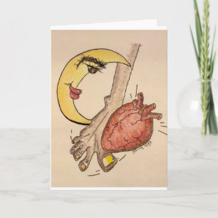 Carte De Remerciements Lune souriante au-dessus du coeur des choses