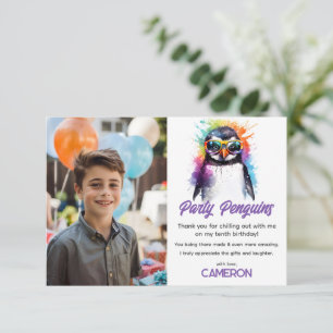 Carte De Remerciements Lunettes de soleil Party Penguin, anniversaire enf