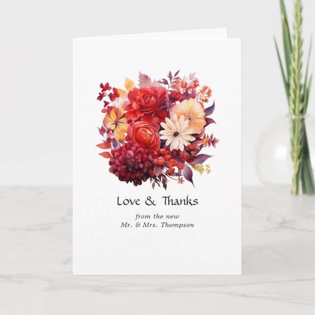 Carte De Remerciements Luscieux Mariage de fleurs rouges (Devant)