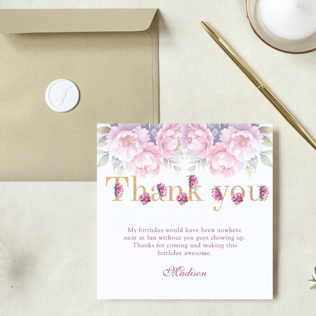 Carte De Remerciements Luxe 40e anniversaire Floral Pink Gold Parties sci (Créateur téléchargé)