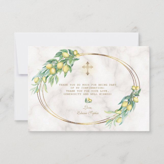 Carte De Remerciements Luxe Blush Floral Gold Marble Girl Confirmation (Devant)