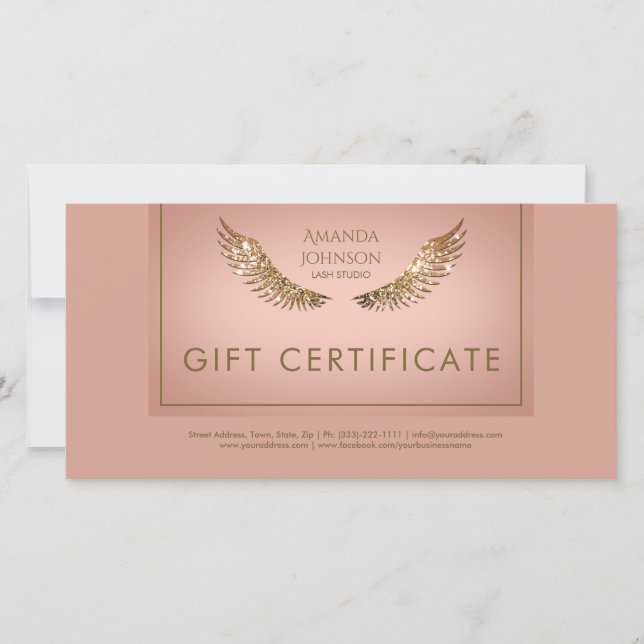 Carte De Remerciements Luxe Design Lash Certificat cadeau Golden Wings (Devant)