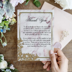 Carte De Remerciements Luxueux Mariage en marbre rose et perles
