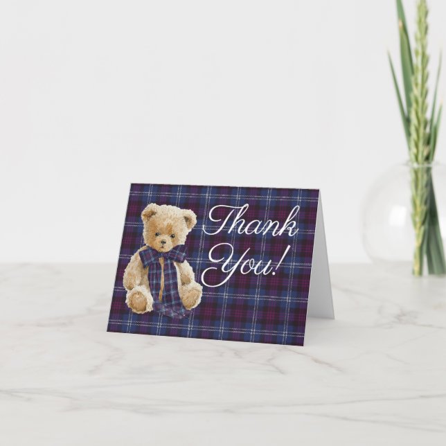 Carte De Remerciements Luxury Bear Plaid Bow Baby Shower  (Devant)